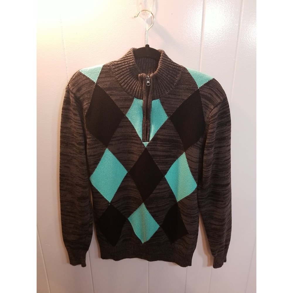 Carbon Mens M‎ Gray/Black Argyle Print Pullover Sweater Academia